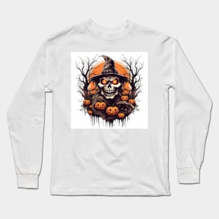 scary witch with pumpkins Long Sleeve T-Shirt